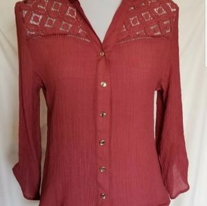 Ivy Ridge Junior's Upper Lace Rust Red Button up Size Large